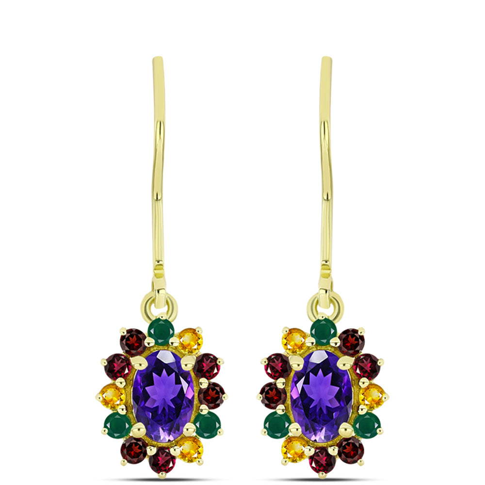 Goldplattierte Silberohrringe mit marokkanischem Amethyst und Zitrin aus dem Ural 1 