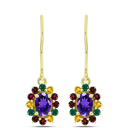 Goldplattierte Silberohrringe mit marokkanischem Amethyst und Zitrin aus dem Ural