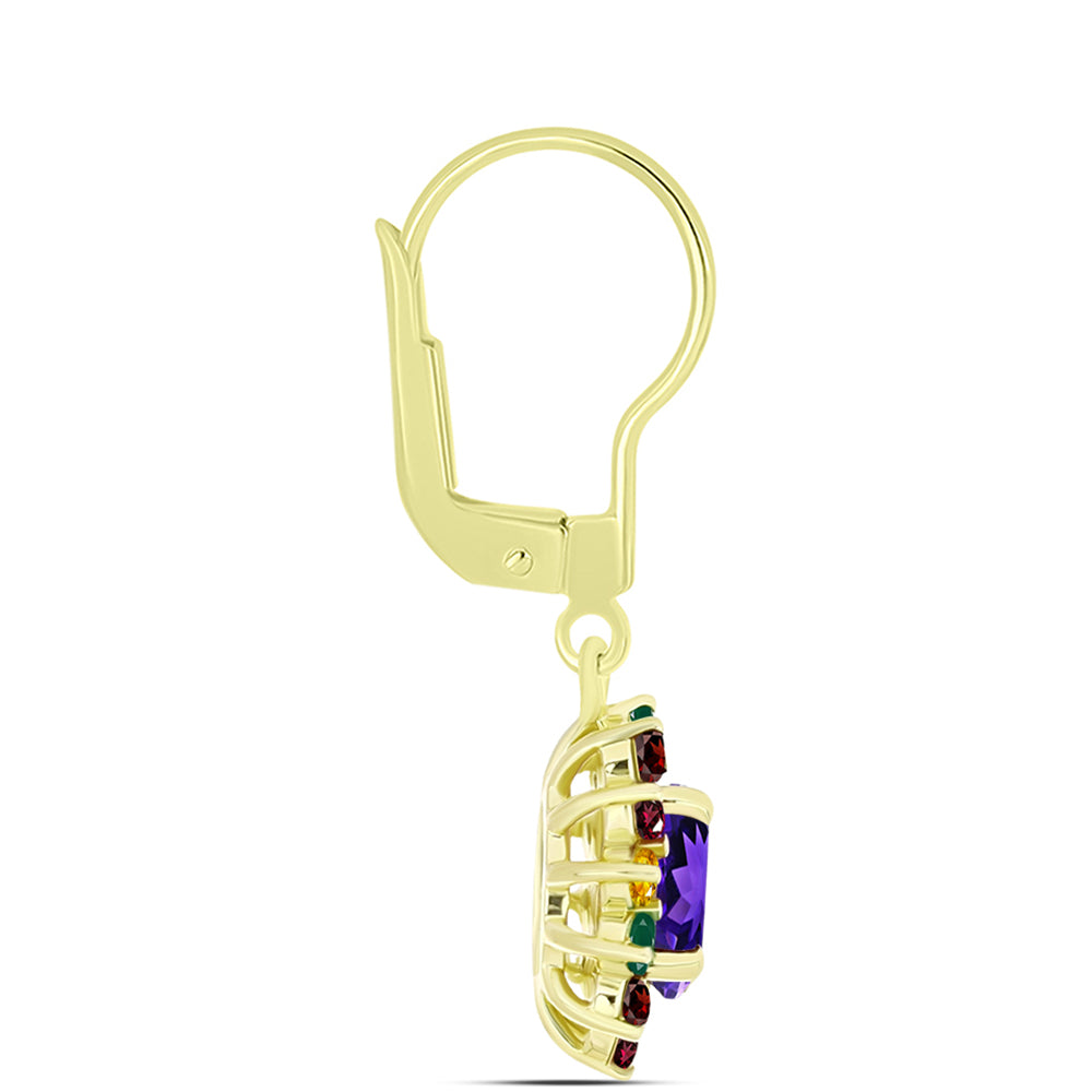 Goldplattierte Silberohrringe mit marokkanischem Amethyst und Zitrin aus dem Ural