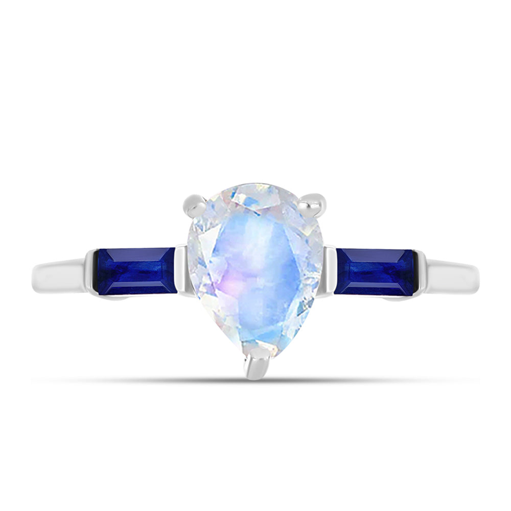 Silberring mit australischem blauem Saphir und Regenbogenmondstein