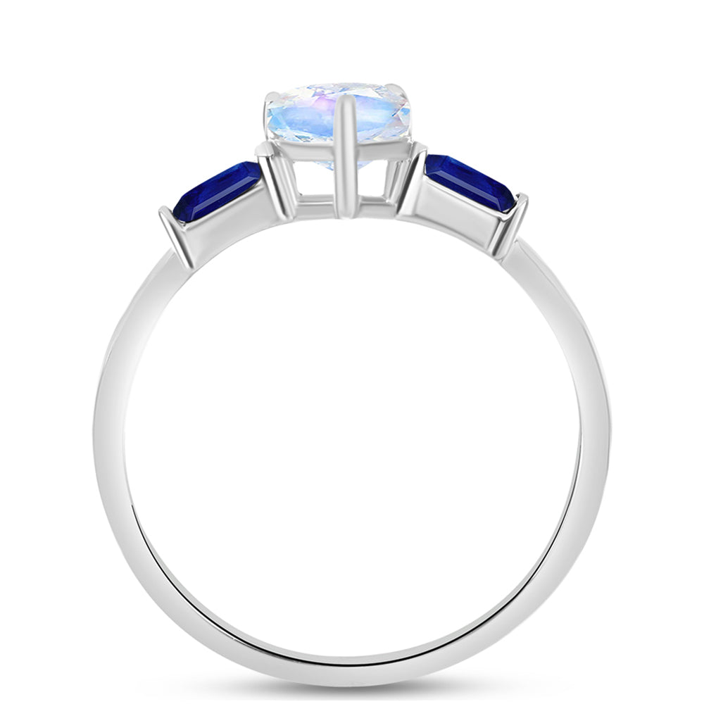 Silberring mit australischem blauem Saphir und Regenbogenmondstein 2 