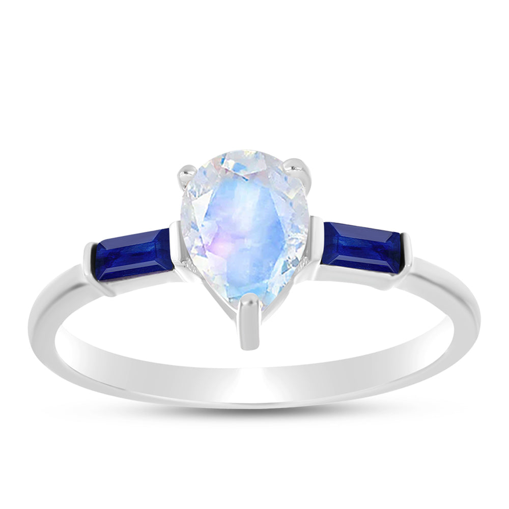 Silberring mit australischem blauem Saphir und Regenbogenmondstein
