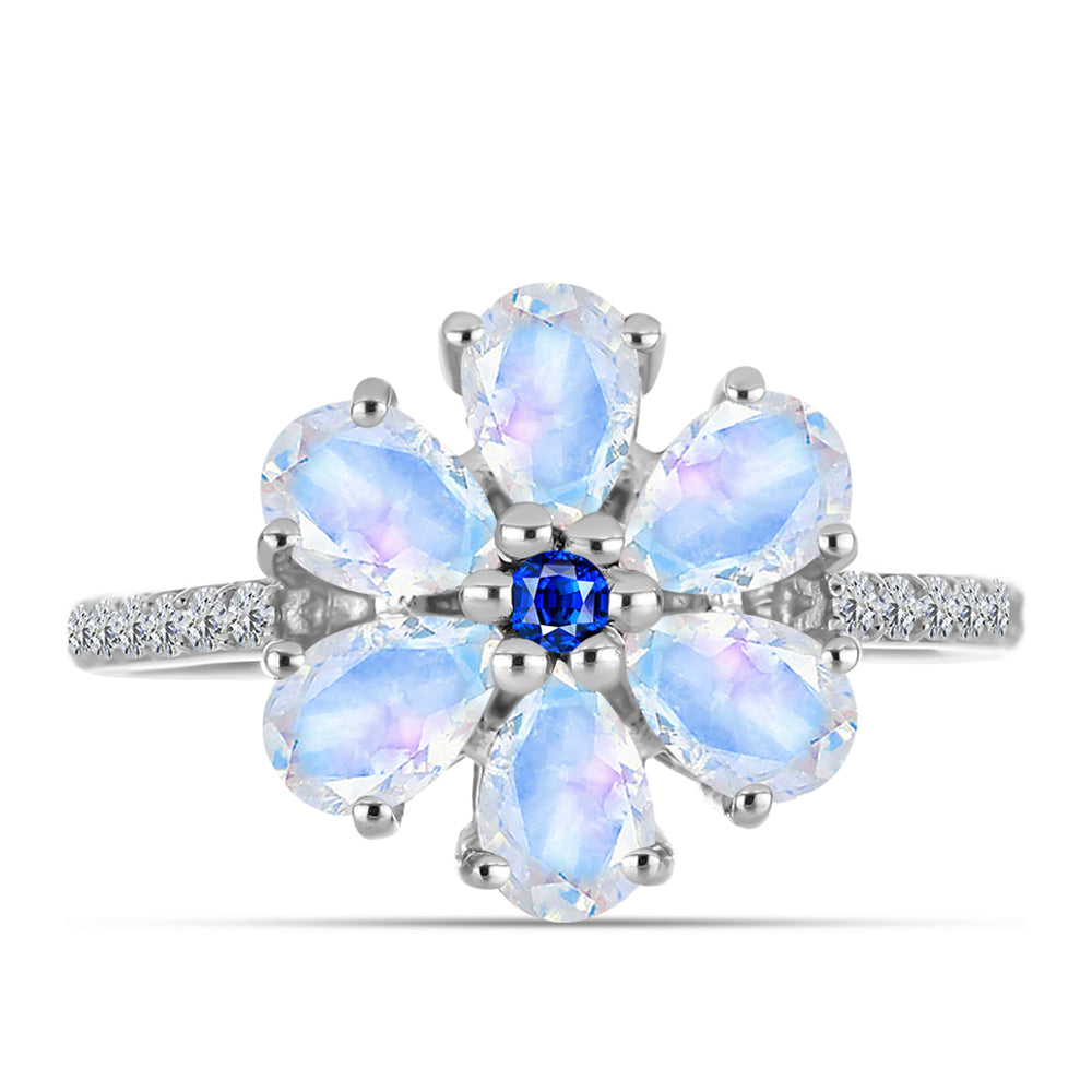Silberring mit australischem blauem Saphir und Regenbogenmondstein 1 