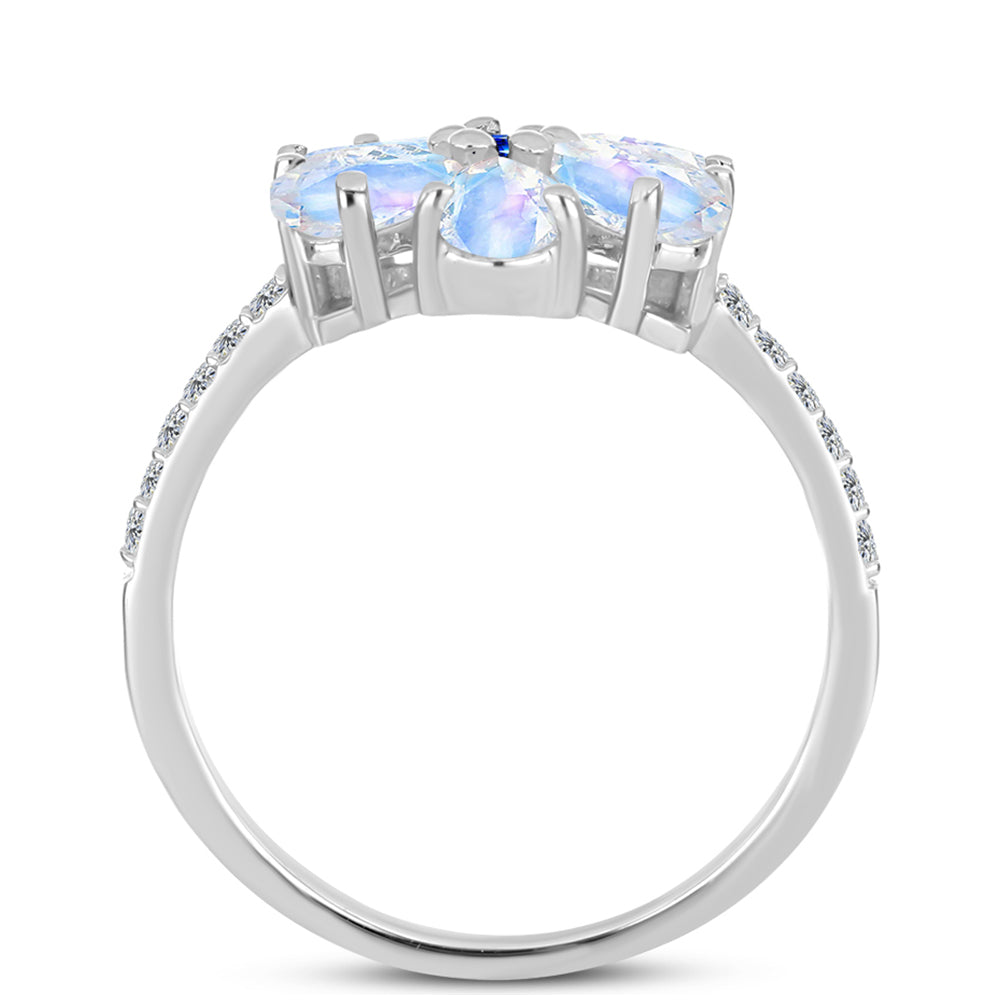 Silberring mit australischem blauem Saphir und Regenbogenmondstein