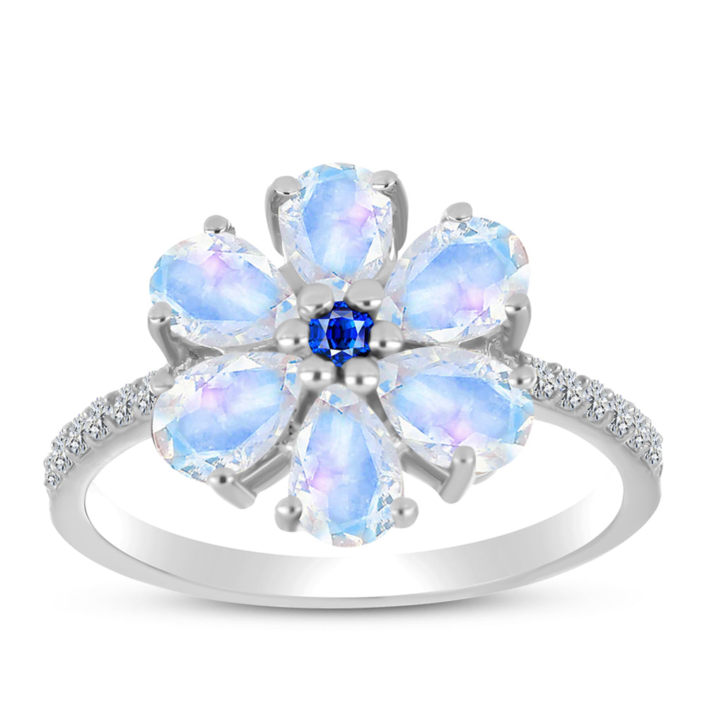 Silberring mit australischem blauem Saphir und Regenbogenmondstein