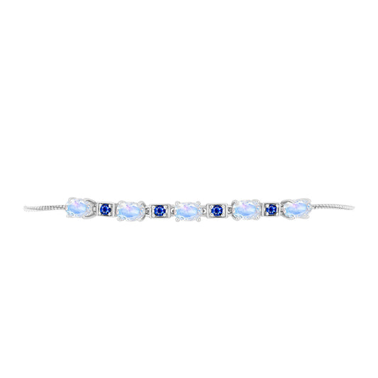 Silberarmband mit australischem blauem Saphir und Regenbogenmondstein