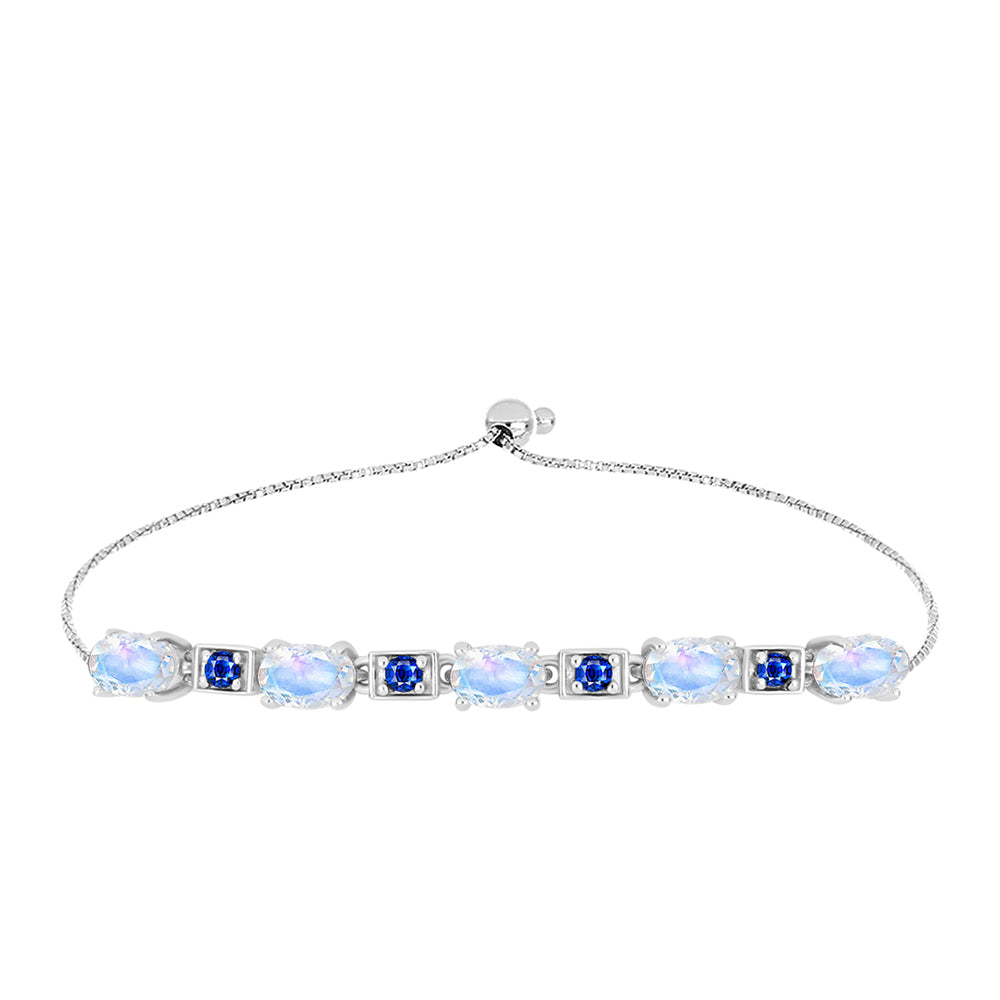 Silberarmband mit australischem blauem Saphir und Regenbogenmondstein 1 