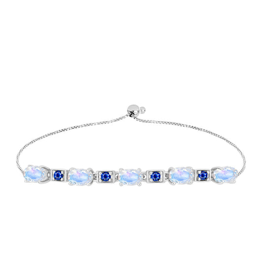 Silberarmband mit australischem blauem Saphir und Regenbogenmondstein