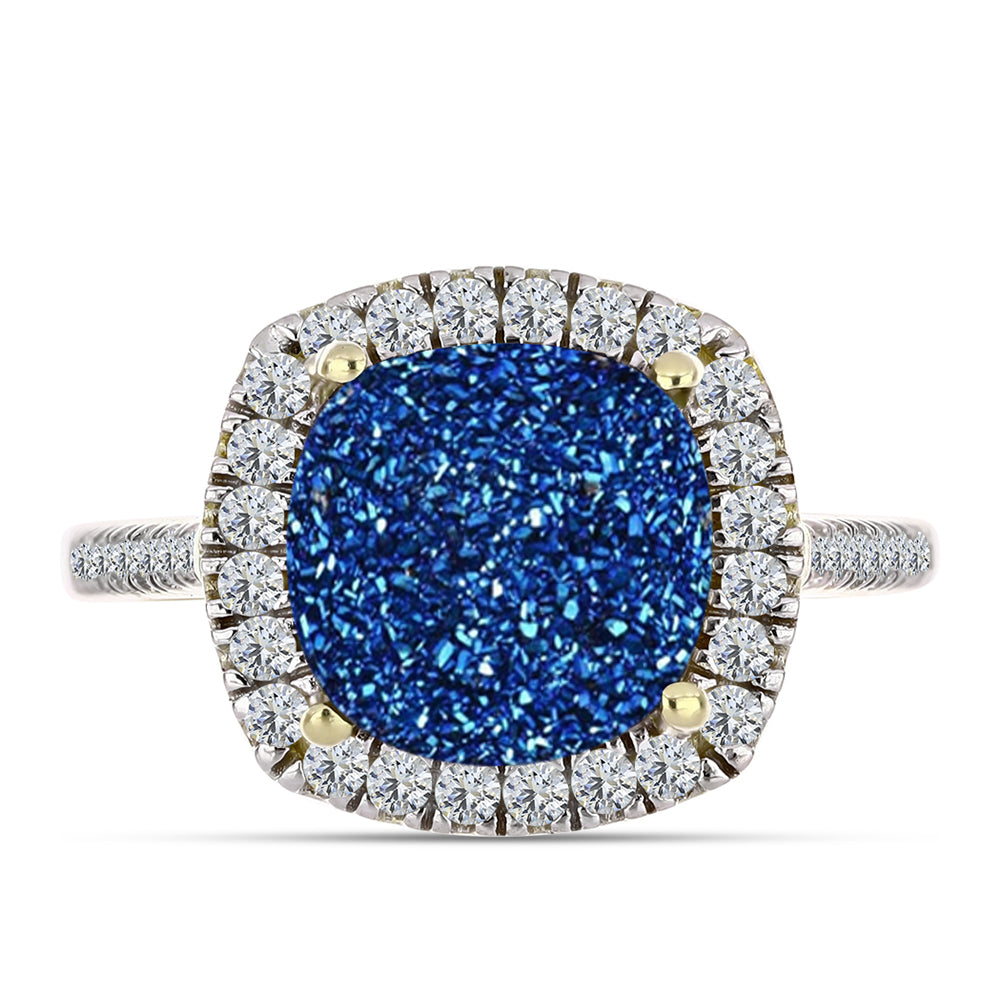 Goldplattierter Silberring mit blauer Druse und weißem Topas
