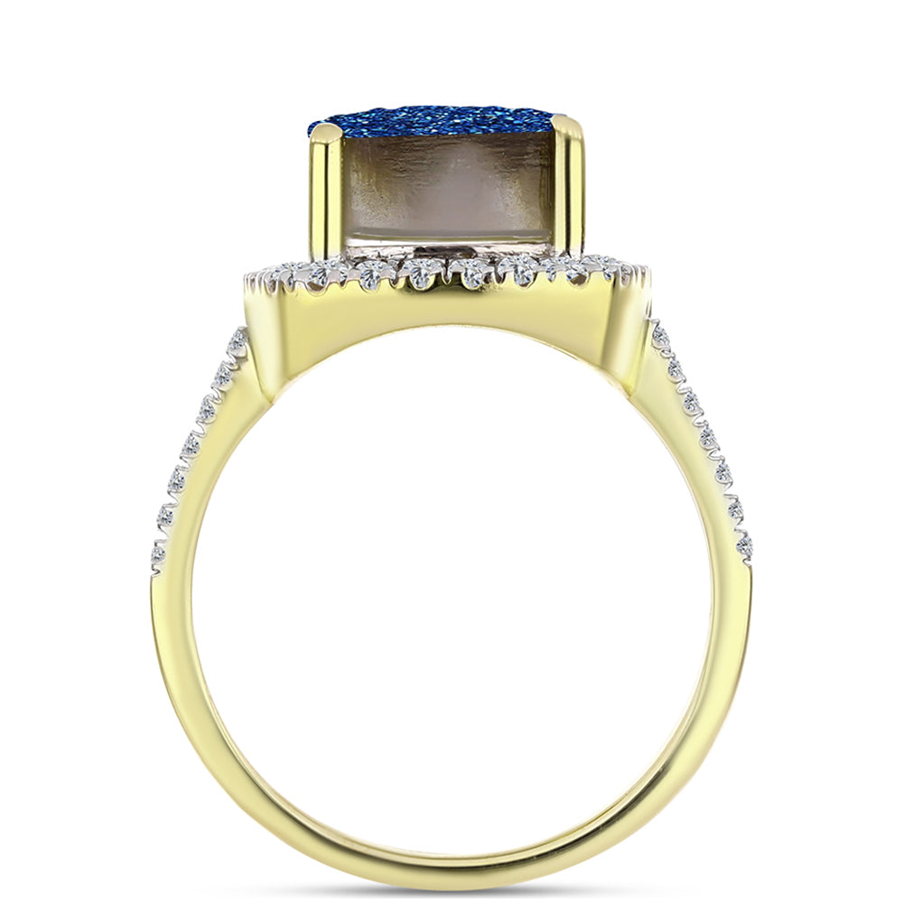 Goldplattierter Silberring mit blauer Druse und weißem Topas