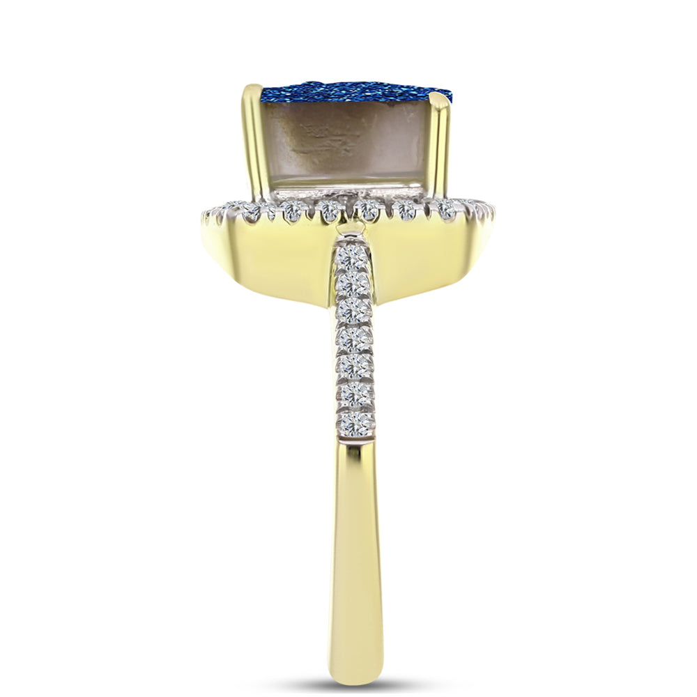Goldplattierter Silberring mit blauer Druse und weißem Topas