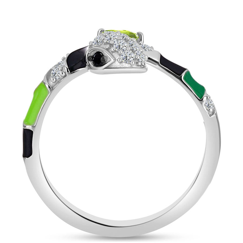 Silberring mit Peridot aus Changbai und schwarzem Spinell 3 