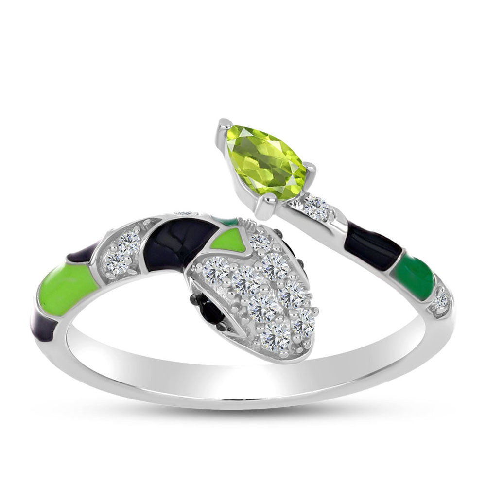 Silberring mit Peridot aus Changbai und schwarzem Spinell