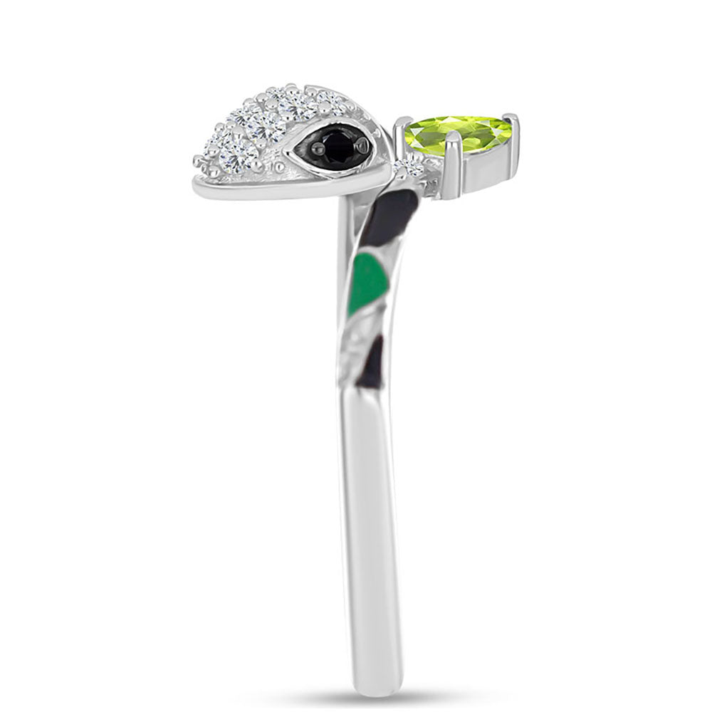 Silberring mit Peridot aus Changbai und schwarzem Spinell