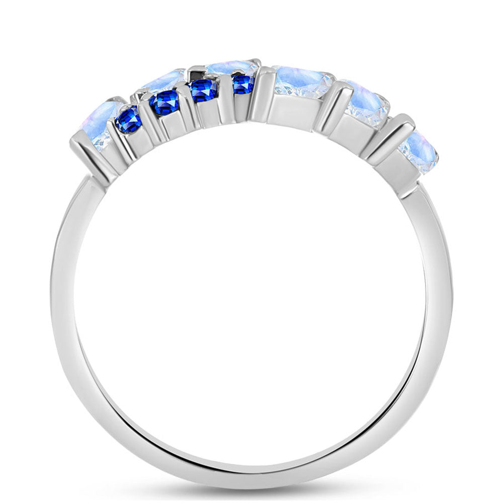 Silberring mit australischem blauem Saphir und Regenbogenmondstein 2 