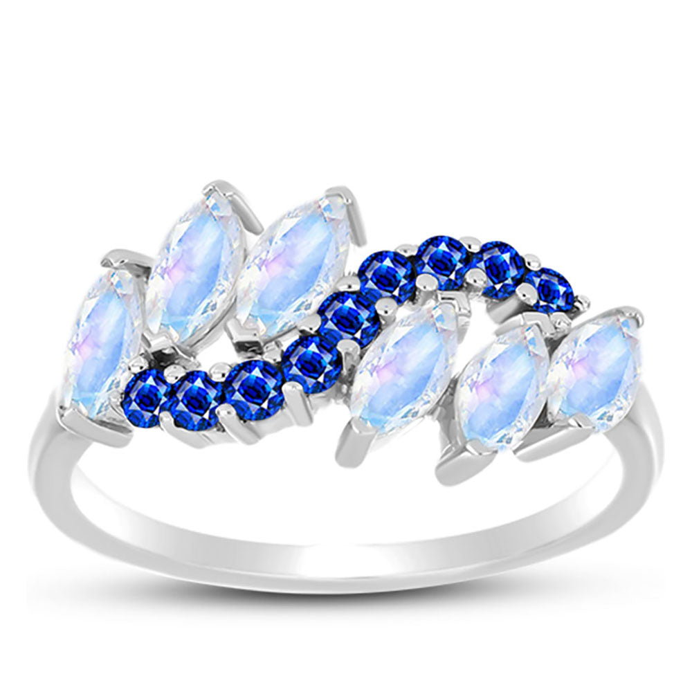 Silberring mit australischem blauem Saphir und Regenbogenmondstein 3 