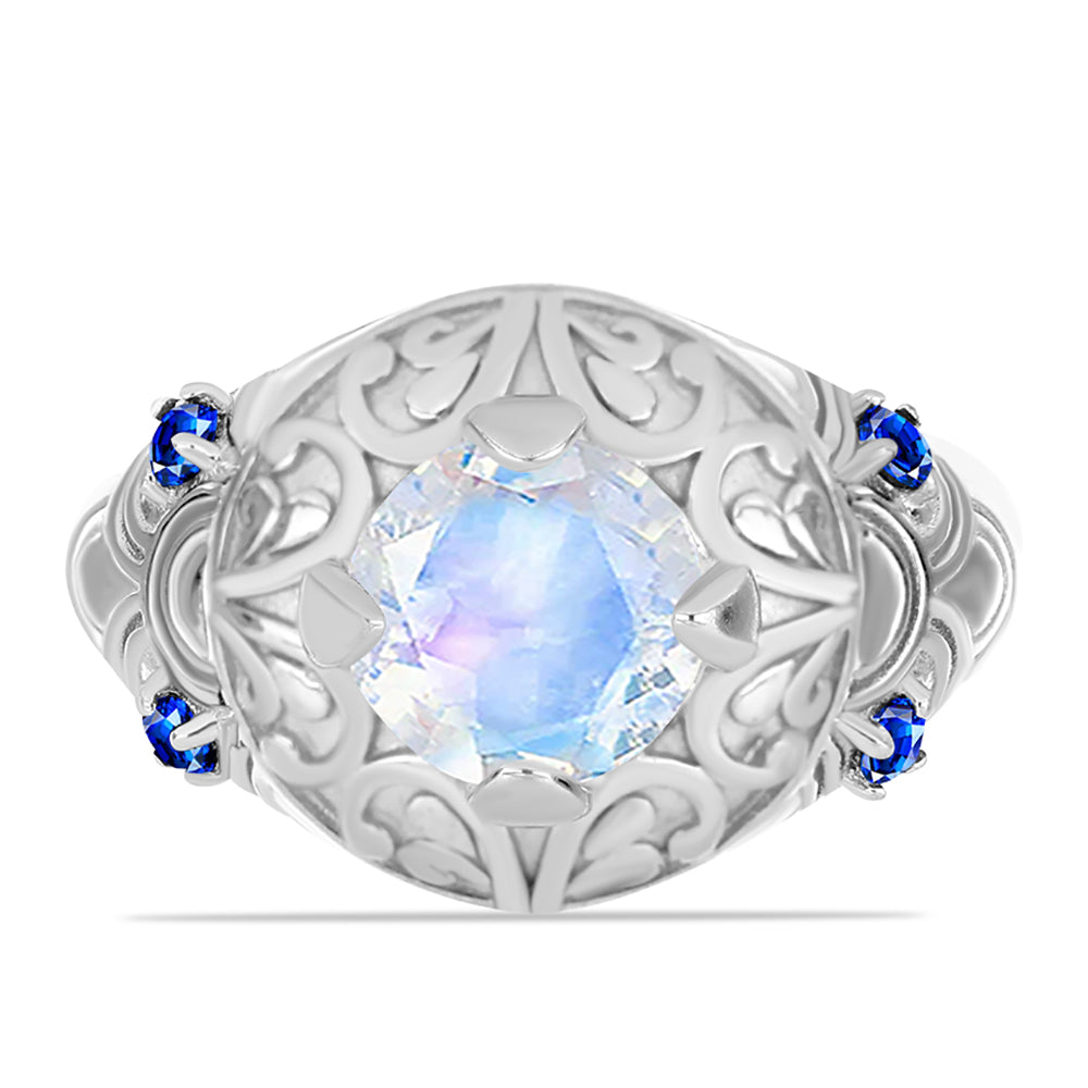 Silberring mit australischem blauem Saphir und Regenbogenmondstein 1 