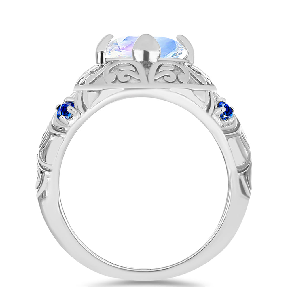 Silberring mit australischem blauem Saphir und Regenbogenmondstein 2 