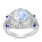 Silberring mit australischem blauem Saphir und Regenbogenmondstein