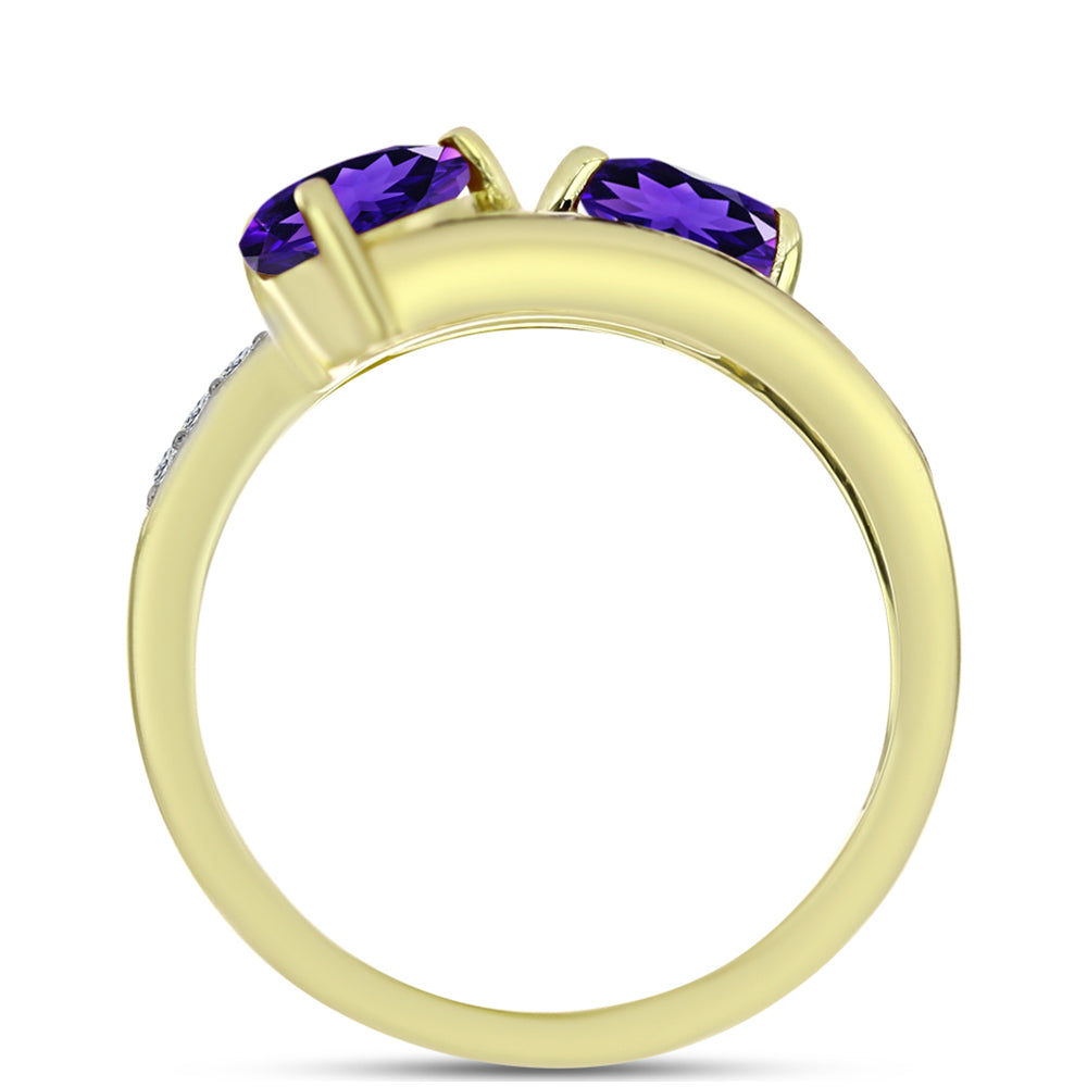 Goldplattierter Silberring mit marokkanischem Amethyst und weißem Topas
