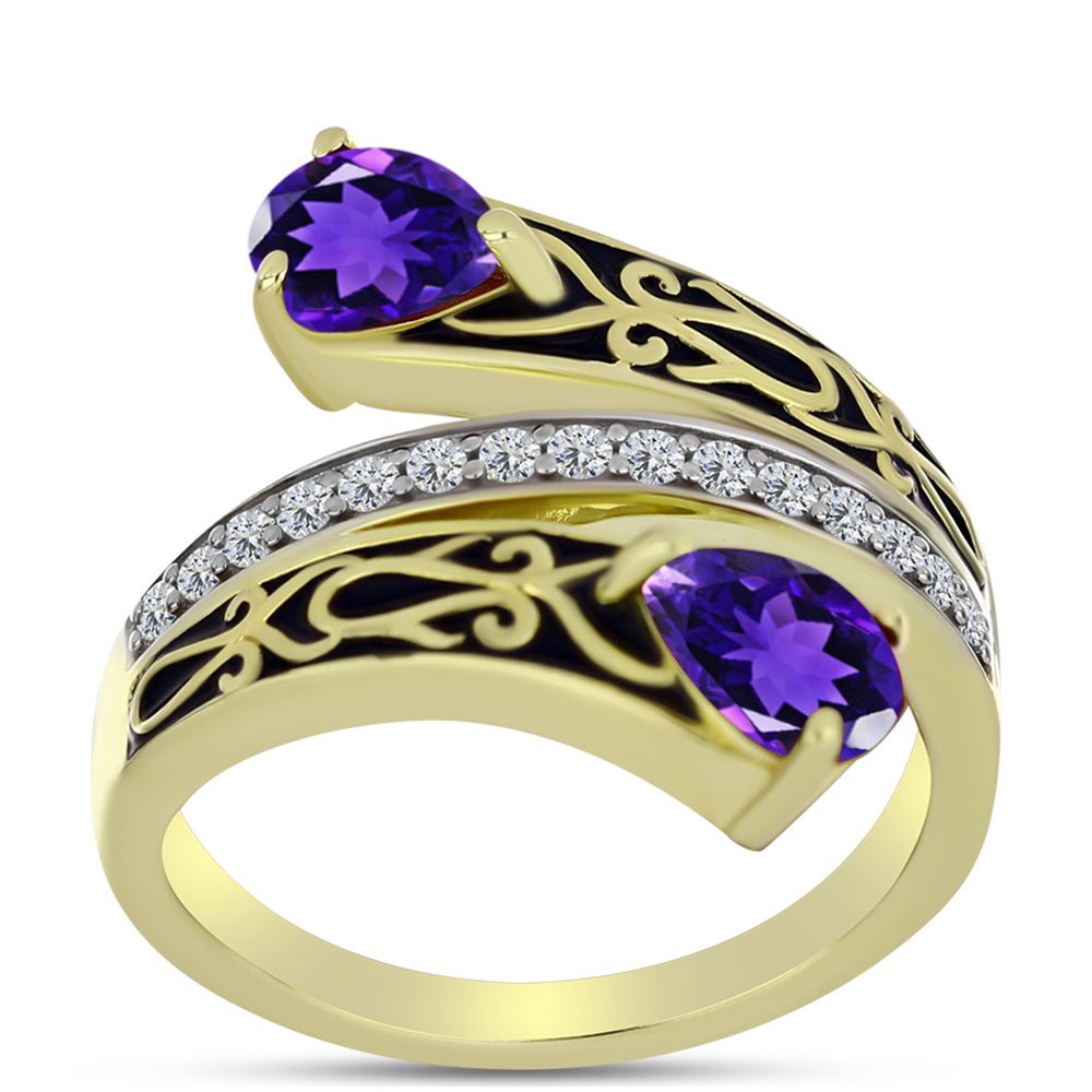 Goldplattierter Silberring mit marokkanischem Amethyst und weißem Topas