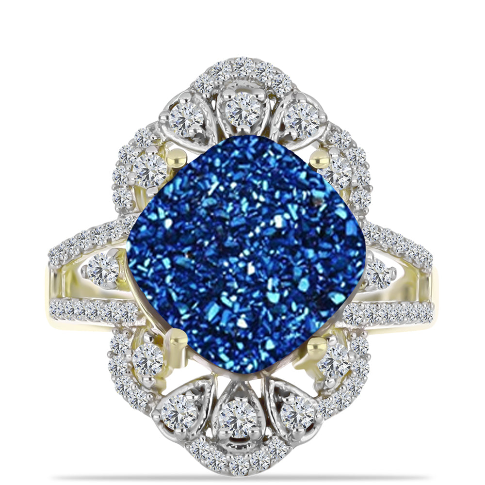 Goldplattierter Silberring mit blauer Druse und weißem Topas 1 