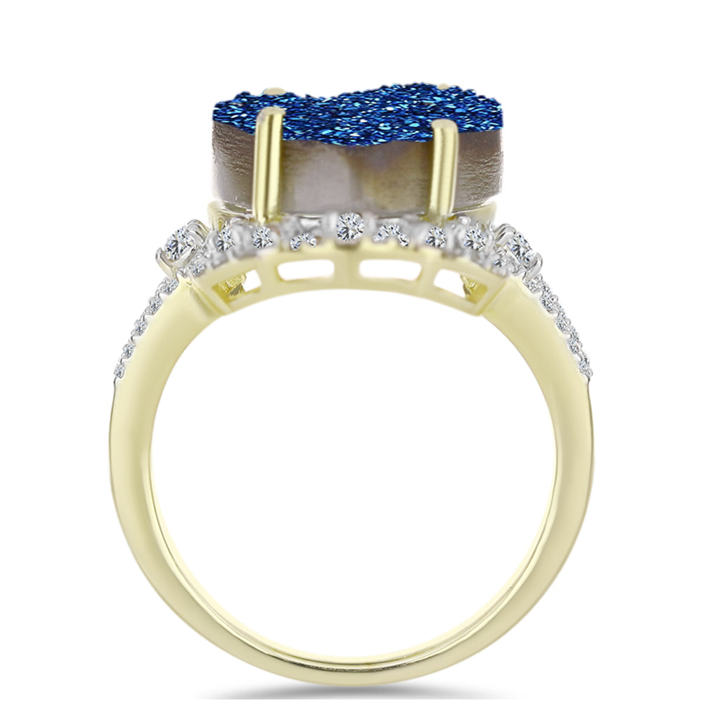 Goldplattierter Silberring mit blauer Druse und weißem Topas 2 
