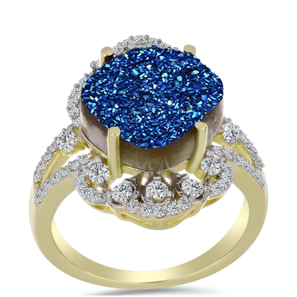 Goldplattierter Silberring mit blauer Druse und weißem Topas 3 