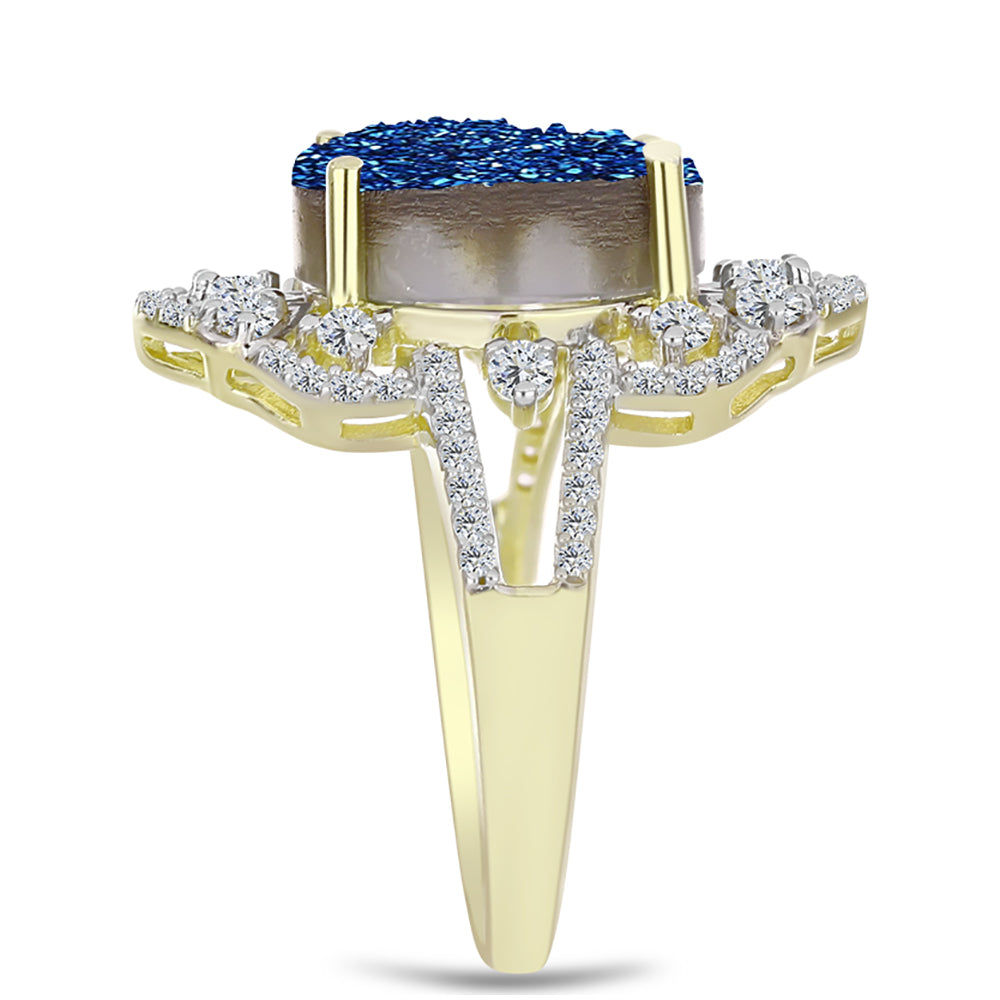 Goldplattierter Silberring mit blauer Druse und weißem Topas