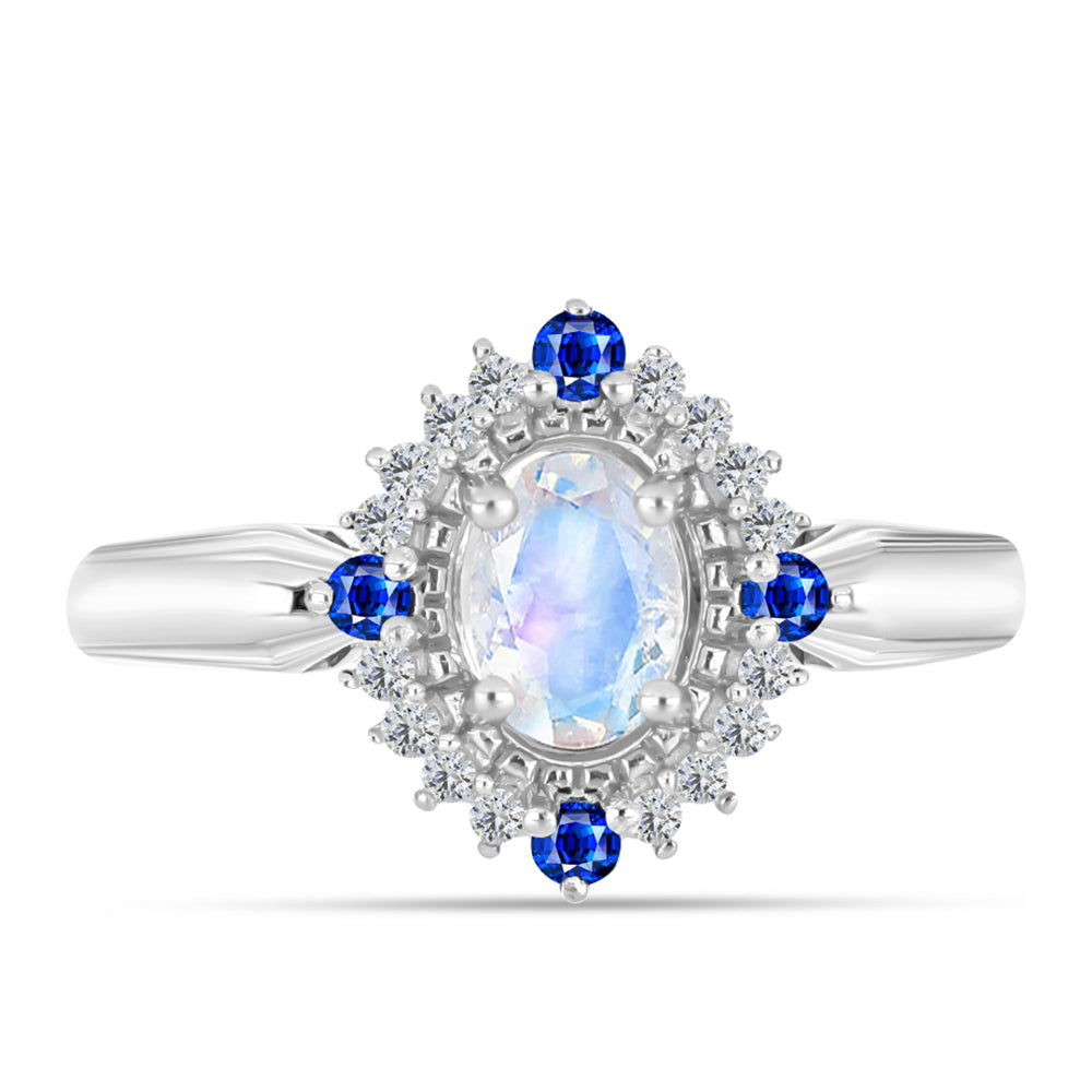 Silberring mit australischem blauem Saphir und Regenbogenmondstein 1 