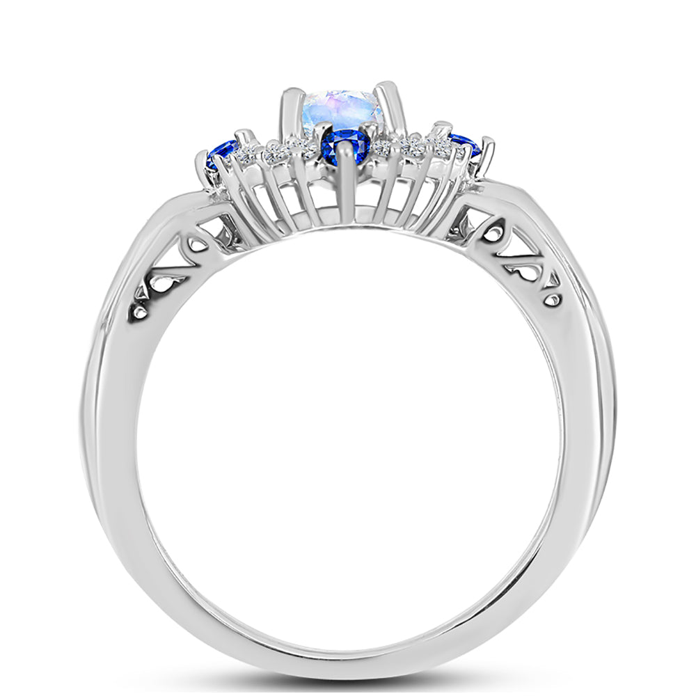 Silberring mit australischem blauem Saphir und Regenbogenmondstein 2 