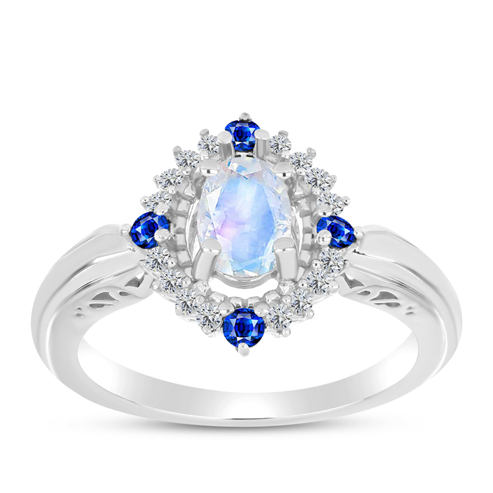 Silberring mit australischem blauem Saphir und Regenbogenmondstein 3 