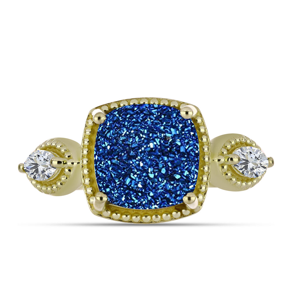 Goldplattierter Silberring mit blauer Druse und weißem Topas 1 
