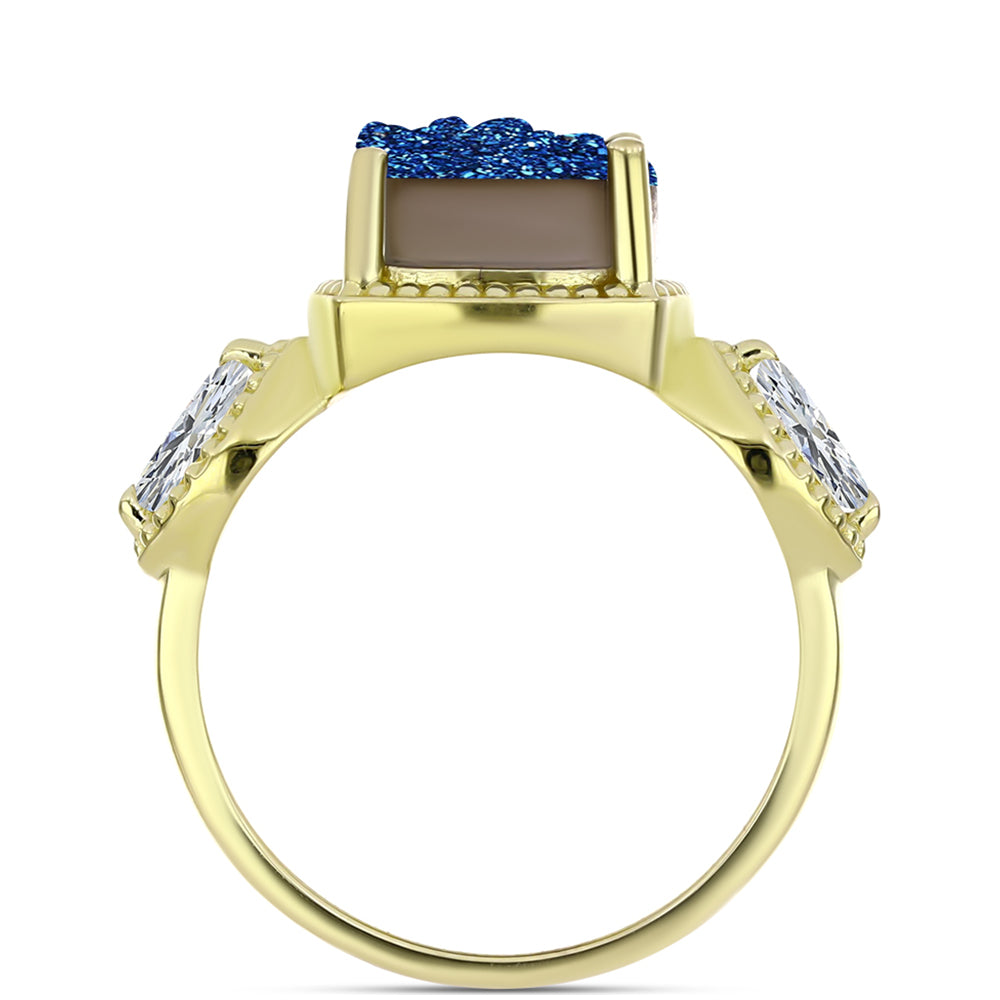 Goldplattierter Silberring mit blauer Druse und weißem Topas