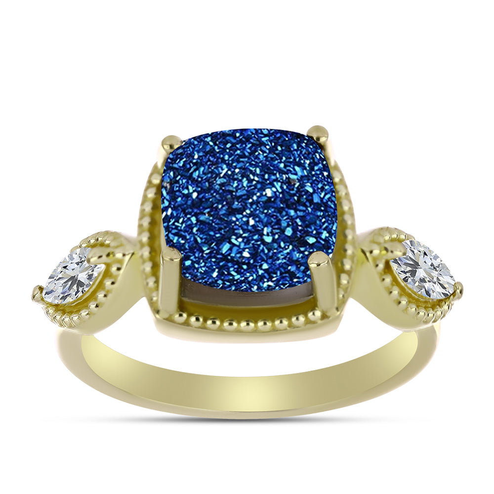 Goldplattierter Silberring mit blauer Druse und weißem Topas 3 