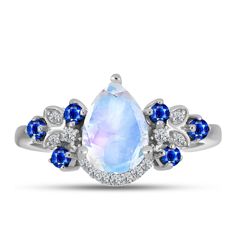Silberring mit australischem blauem Saphir und Regenbogenmondstein 1 