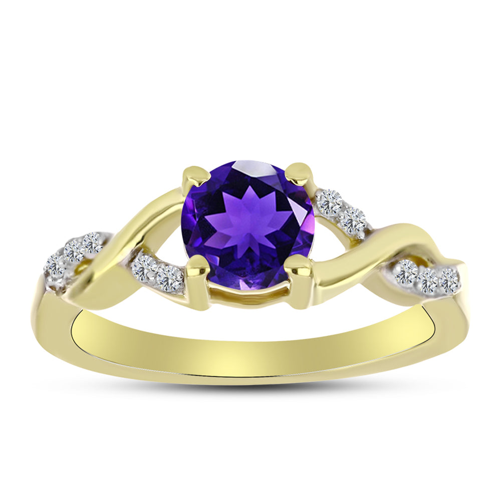 Goldplattierter Silberring mit marokkanischem Amethyst und weißem Topas