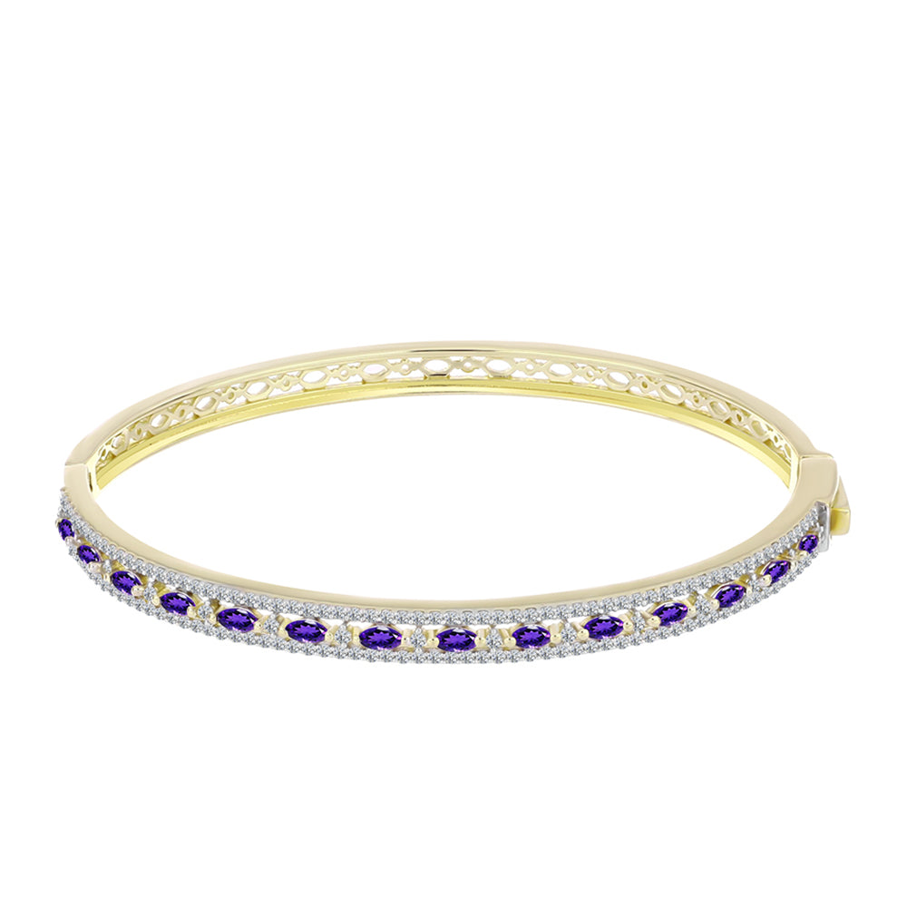 Goldplattierter Silberarmreif mit marokkanischem Amethyst und weißem Topas 1 