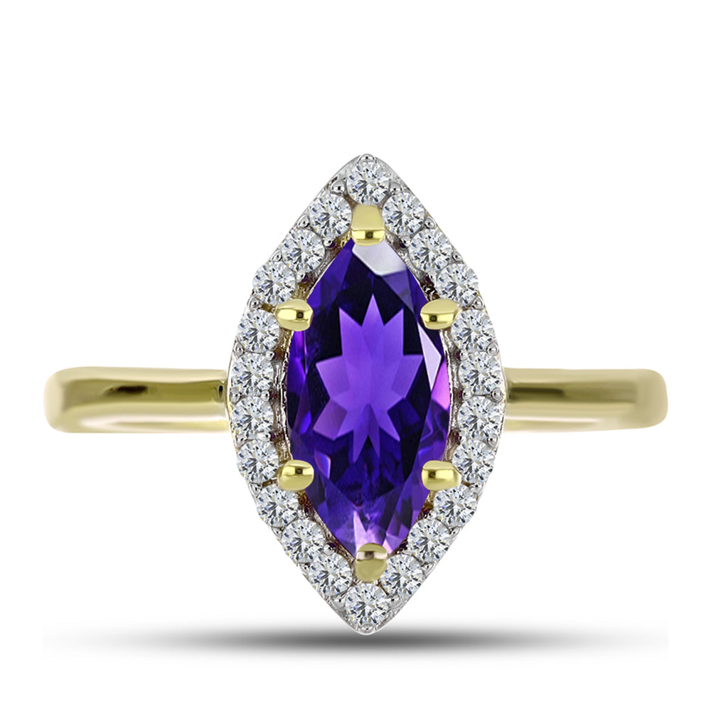 Goldplattierter Silberring mit marokkanischem Amethyst und weißem Topas 1 