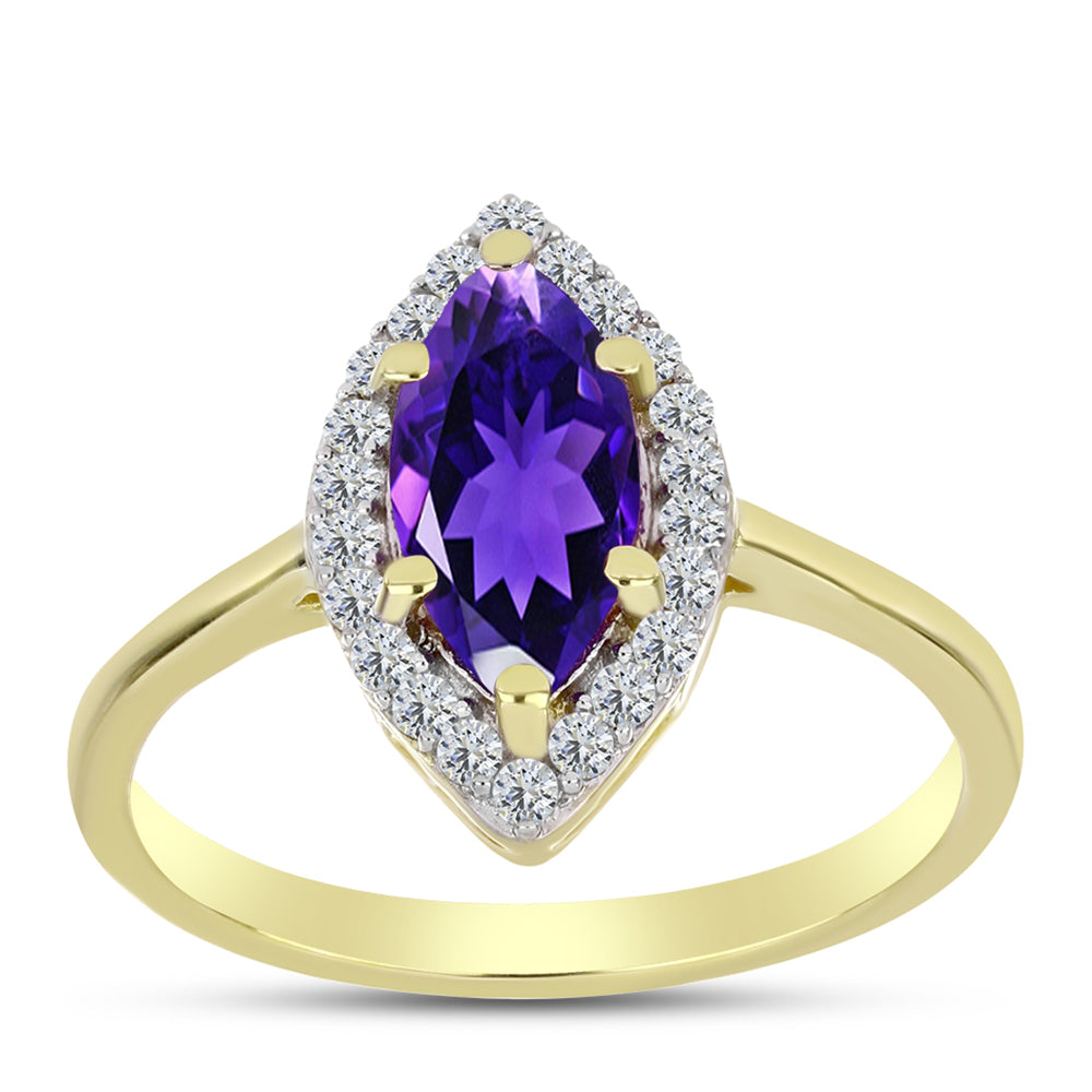 Goldplattierter Silberring mit marokkanischem Amethyst und weißem Topas 3 