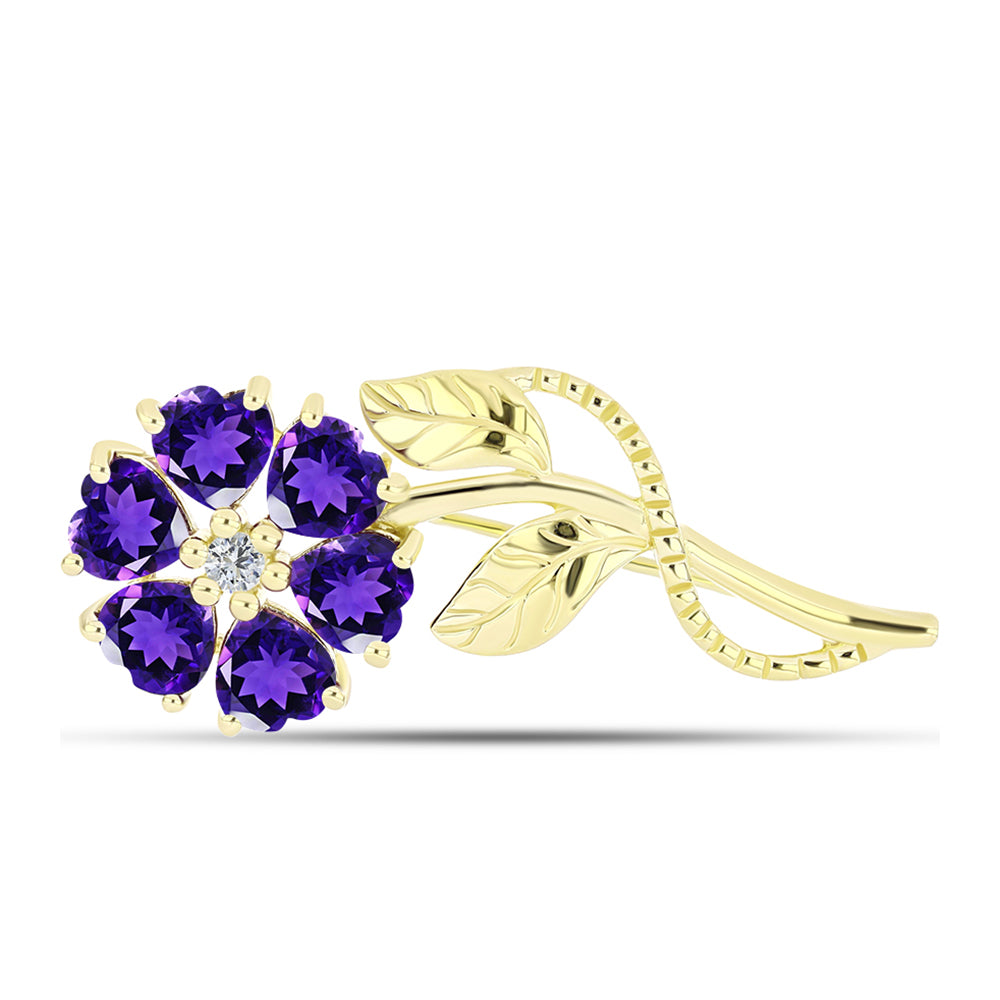 Goldplattierte Silberbrosche mit marokkanischem Amethyst und weißem Topas 1 