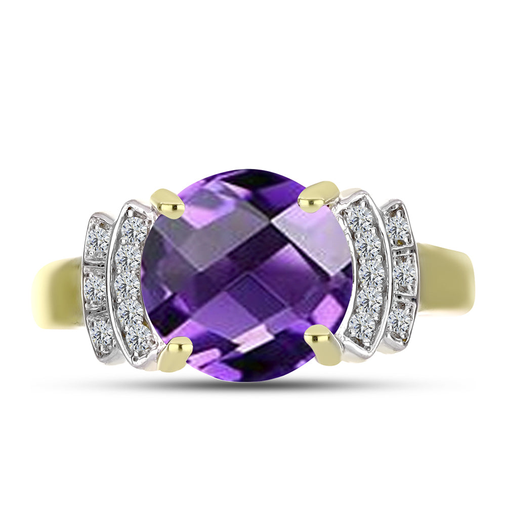 Goldplattierter Silberring mit marokkanischem Amethyst und weißem Topas
