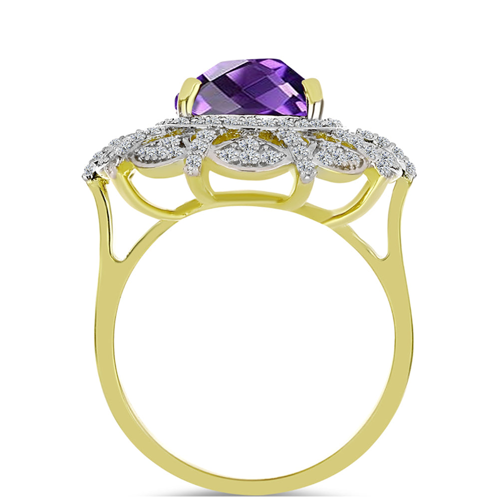 Goldplattierter Silberring mit marokkanischem Amethyst und weißem Topas 2 