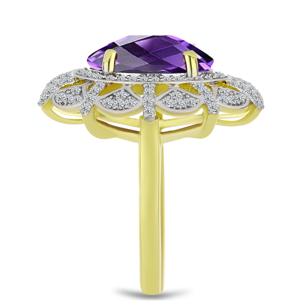 Goldplattierter Silberring mit marokkanischem Amethyst und weißem Topas 4 