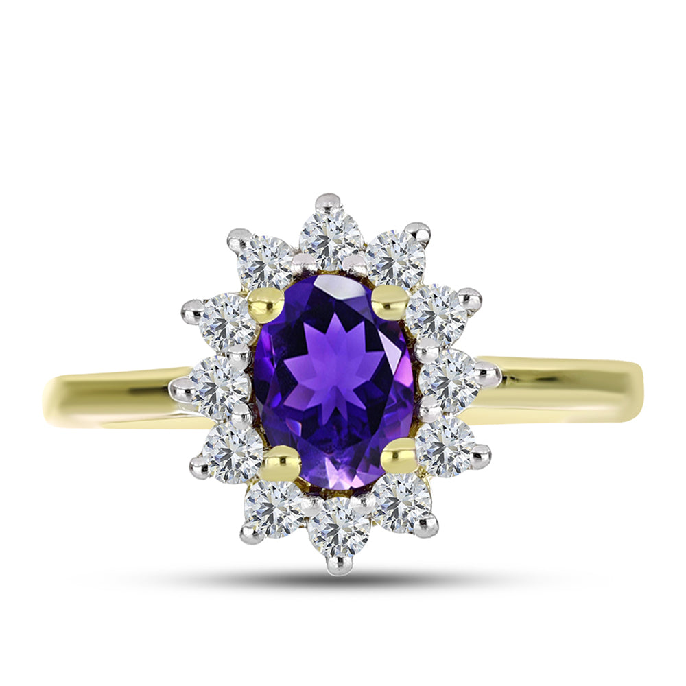 Goldplattierter Silberring mit marokkanischem Amethyst und weißem Topas 1 