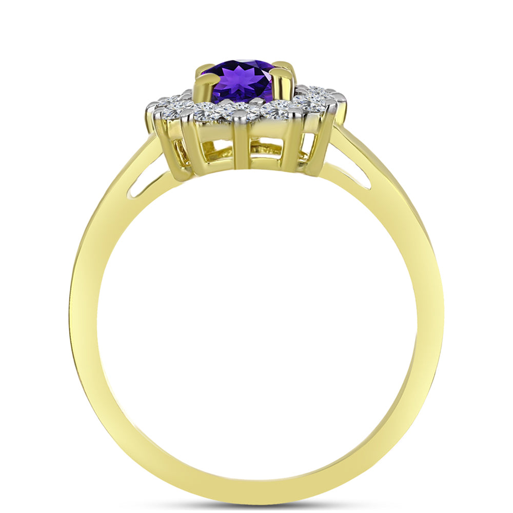 Goldplattierter Silberring mit marokkanischem Amethyst und weißem Topas