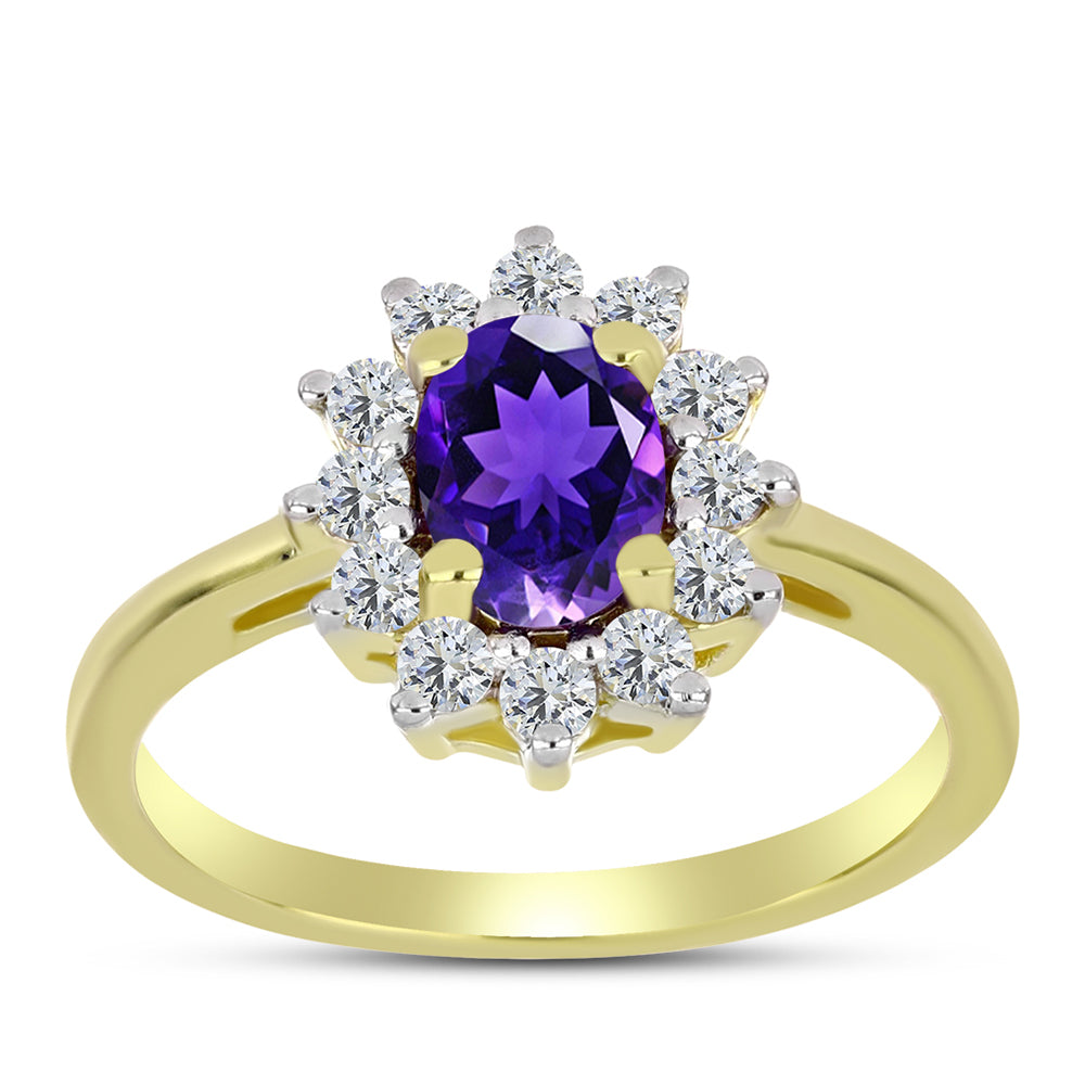 Goldplattierter Silberring mit marokkanischem Amethyst und weißem Topas 3 