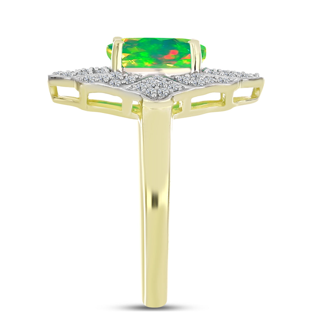 Goldplattierter Silberring mit grünem äthiopischem Opal aus Lega Dembi und weißem Topas 4 