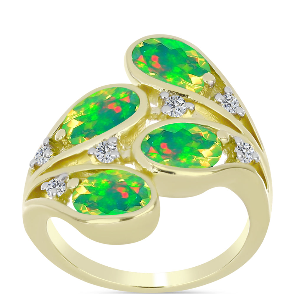 Goldplattierter Silberring mit grünem äthiopischem Opal aus Lega Dembi und weißem Topas 3 