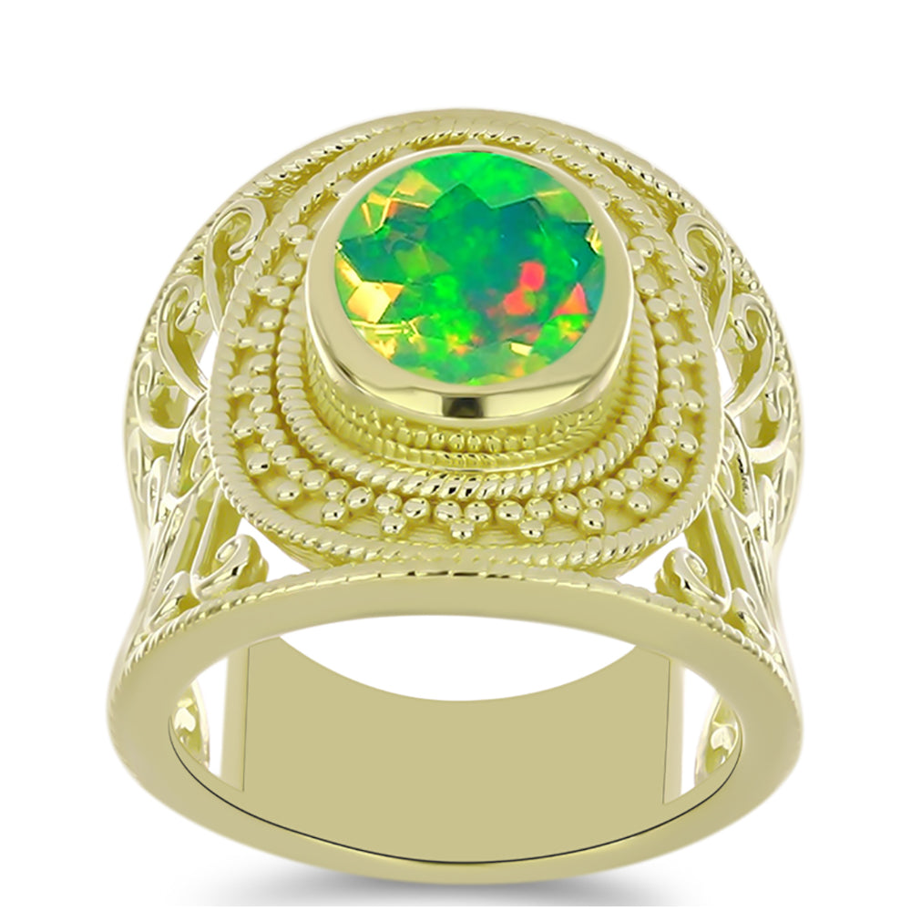 Goldplattierter Silberring mit grünem äthiopischem Opal aus Lega Dembi 3 